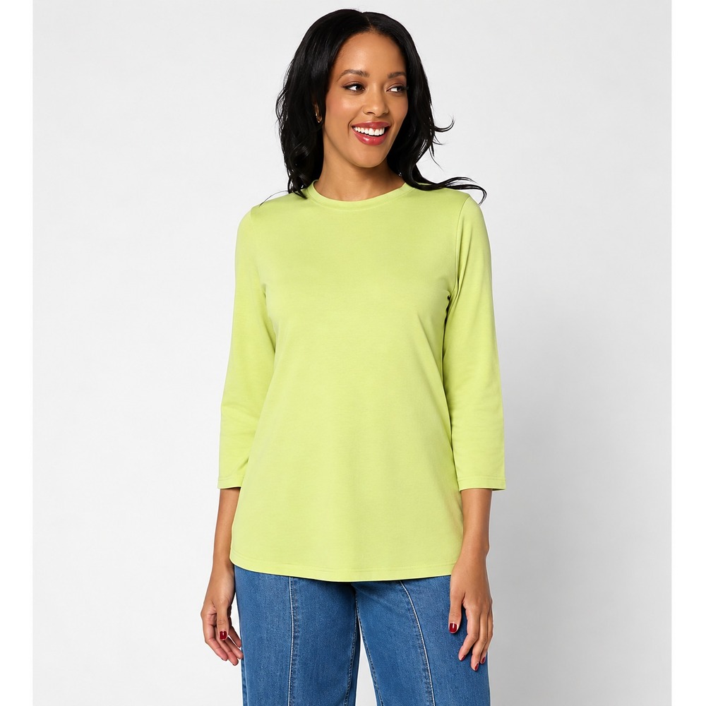 LOGO Principles by Lori Goldstein Stitch Detail 3/4-Sleeve Top Citrus Green, XL